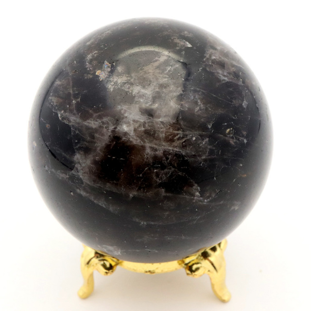 モリオン 黒水晶 丸玉 座付き 山東省産 天然石 パワーストーン 1点もの 置き物 インテリア 置物 開運 原石