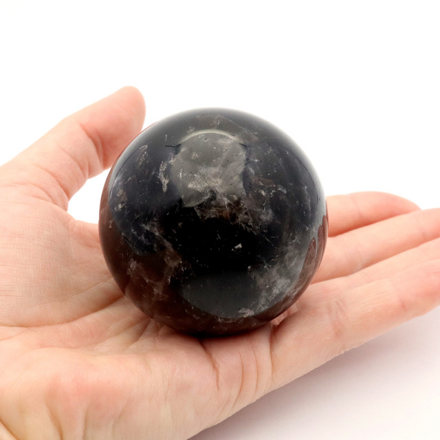 モリオン 黒水晶 丸玉 座付き 山東省産 天然石 パワーストーン 1点もの 置き物 インテリア 置物 開運 原石