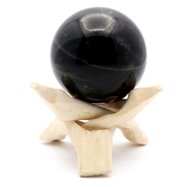 モリオン 黒水晶 丸玉 木製台座付き 山東省産 天然石 パワーストーン 1点もの 置き物 インテリア 置物 開運 原石