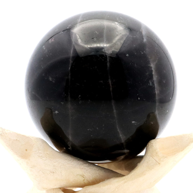 モリオン 黒水晶 丸玉 木製台座付き 山東省産 天然石 パワーストーン 1点もの 置き物 インテリア 置物 開運 原石