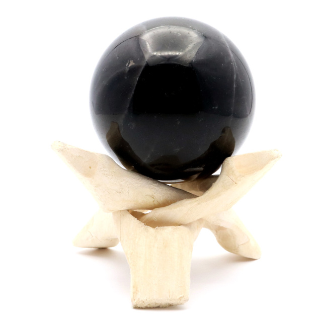 モリオン 黒水晶 丸玉 木製台座付き 山東省産 天然石 パワーストーン 1点もの 置き物 インテリア 置物 開運 原石