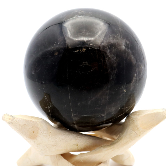モリオン 黒水晶 丸玉 木製台座付き 山東省産 天然石 パワーストーン 1点もの 置き物 インテリア 置物 開運 原石