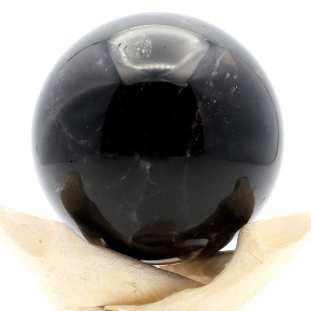 モリオン 黒水晶 丸玉 木製台座付き 山東省産 天然石 パワーストーン 1点もの 置き物 インテリア 置物 開運 原石