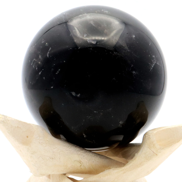 モリオン 黒水晶 丸玉 木製台座付き 山東省産 天然石 パワーストーン 1点もの 置き物 インテリア 置物 開運 原石