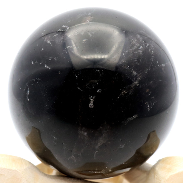 モリオン 黒水晶 丸玉 木製台座付き 山東省産 天然石 パワーストーン 1点もの 置き物 インテリア 置物 開運 原石