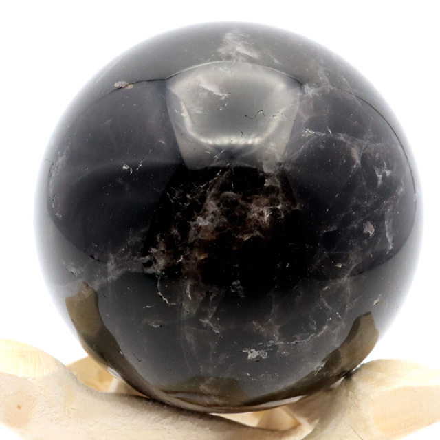 モリオン 黒水晶 丸玉 木製台座付き 山東省産 天然石 パワーストーン 1点もの 置き物 インテリア 置物 開運 原石