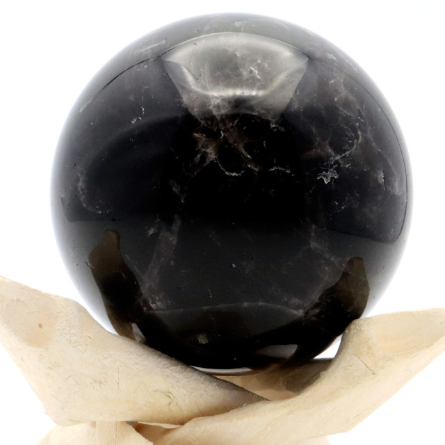 モリオン 黒水晶 丸玉 木製台座付き 山東省産 天然石 パワーストーン 1点もの 置き物 インテリア 置物 開運 原石