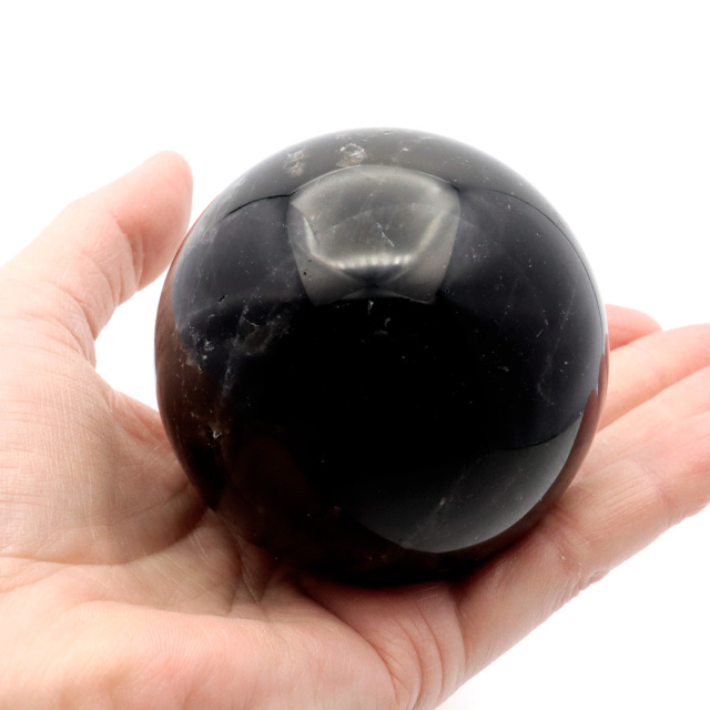 モリオン 黒水晶 丸玉 木製台座付き 山東省産 天然石 パワーストーン 1点もの 置き物 インテリア 置物 開運 原石