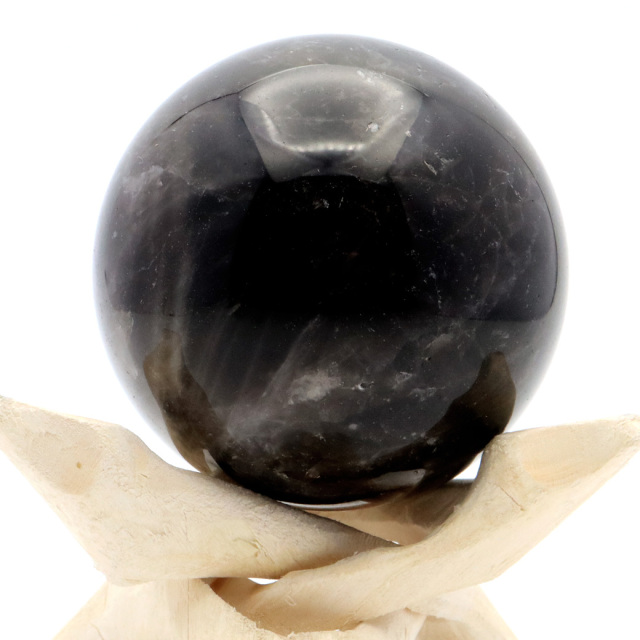 モリオン 黒水晶 丸玉 木製台座付き 山東省産 天然石 パワーストーン 1点もの 置き物 インテリア 置物 開運 原石