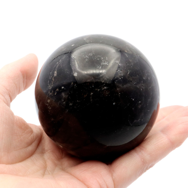 モリオン 黒水晶 丸玉 木製台座付き 山東省産 天然石 パワーストーン 1点もの 置き物 インテリア 置物 開運 原石