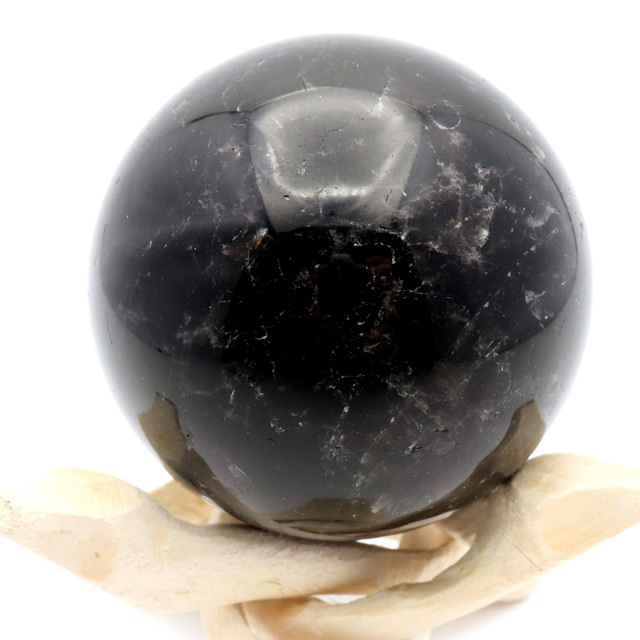 モリオン 黒水晶 丸玉 木製台座付き 山東省産 天然石 パワーストーン 1点もの 置き物 インテリア 置物 開運 原石