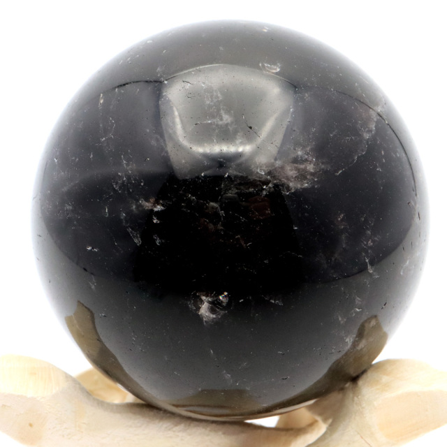 モリオン 黒水晶 丸玉 木製台座付き 山東省産 天然石 パワーストーン 1点もの 置き物 インテリア 置物 開運 原石