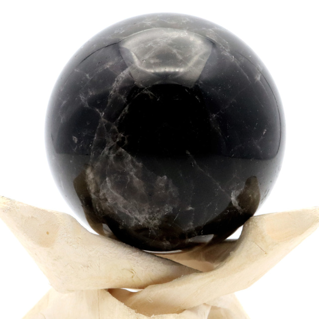 モリオン 黒水晶 丸玉 木製台座付き 山東省産 天然石 パワーストーン 1点もの 置き物 インテリア 置物 開運 原石