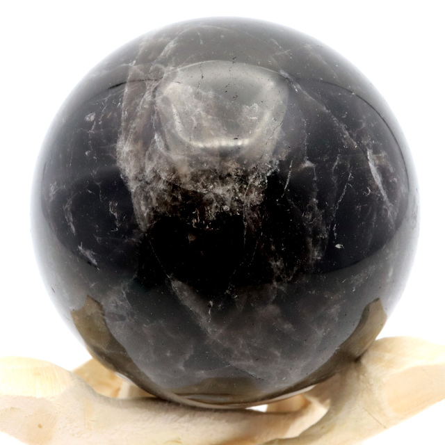 モリオン 黒水晶 丸玉 木製台座付き 山東省産 天然石 パワーストーン 1点もの 置き物 インテリア 置物 開運 原石
