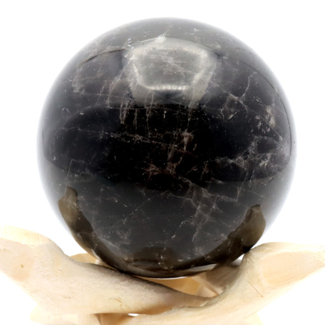 モリオン 黒水晶 丸玉 木製台座付き 山東省産 天然石 パワーストーン 1点もの 置き物 インテリア 置物 開運 原石