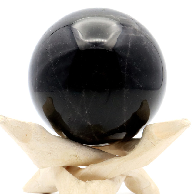 モリオン 黒水晶 丸玉 木製台座付き 山東省産 天然石 パワーストーン 1点もの 置き物 インテリア 置物 開運 原石