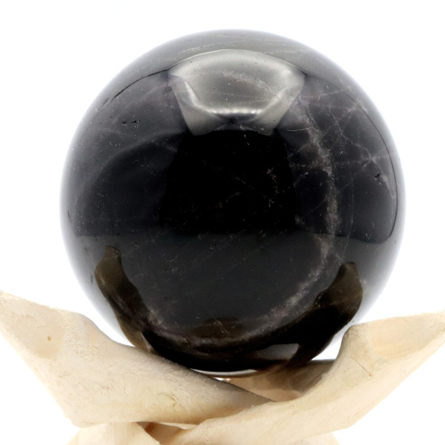 モリオン 黒水晶 丸玉 木製台座付き 山東省産 天然石 パワーストーン 1点もの 置き物 インテリア 置物 開運 原石