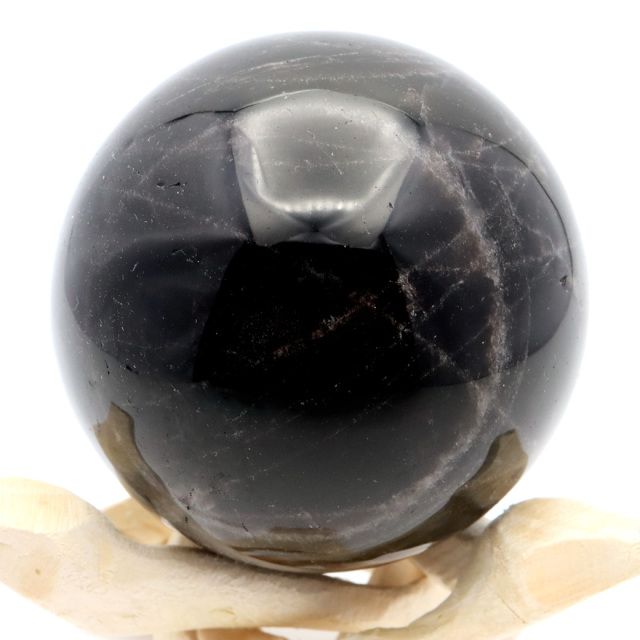 モリオン 黒水晶 丸玉 木製台座付き 山東省産 天然石 パワーストーン 1点もの 置き物 インテリア 置物 開運 原石