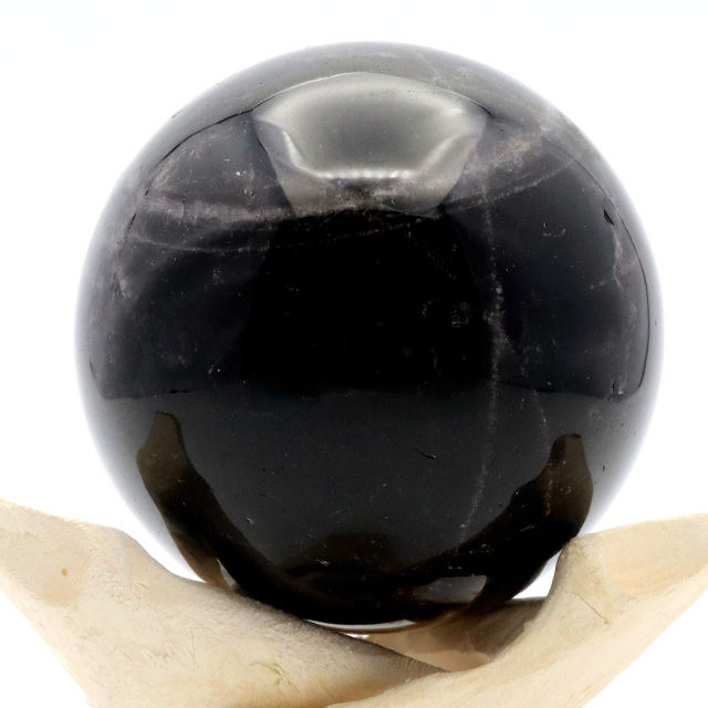 モリオン 黒水晶 丸玉 木製台座付き 山東省産 天然石 パワーストーン 1点もの 置き物 インテリア 置物 開運 原石