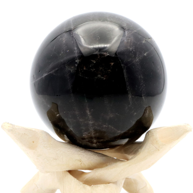 モリオン 黒水晶 丸玉 木製台座付き 山東省産 天然石 パワーストーン 1点もの 置き物 インテリア 置物 開運 原石