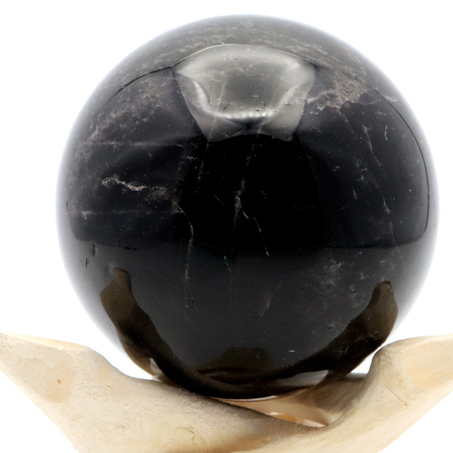 モリオン 黒水晶 丸玉 木製台座付き 山東省産 天然石 パワーストーン 1点もの 置き物 インテリア 置物 開運 原石