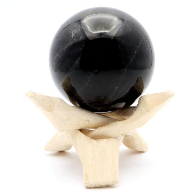 モリオン 黒水晶 丸玉 木製台座付き 山東省産 天然石 パワーストーン 1点もの 置き物 インテリア 置物 開運 原石
