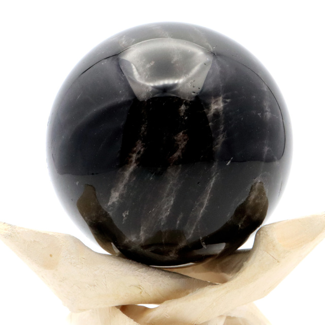 モリオン 黒水晶 丸玉 木製台座付き 山東省産 天然石 パワーストーン 1点もの 置き物 インテリア 置物 開運 原石