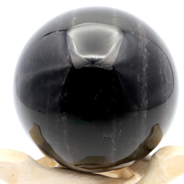 モリオン 黒水晶 丸玉 木製台座付き 山東省産 天然石 パワーストーン 1点もの 置き物 インテリア 置物 開運 原石