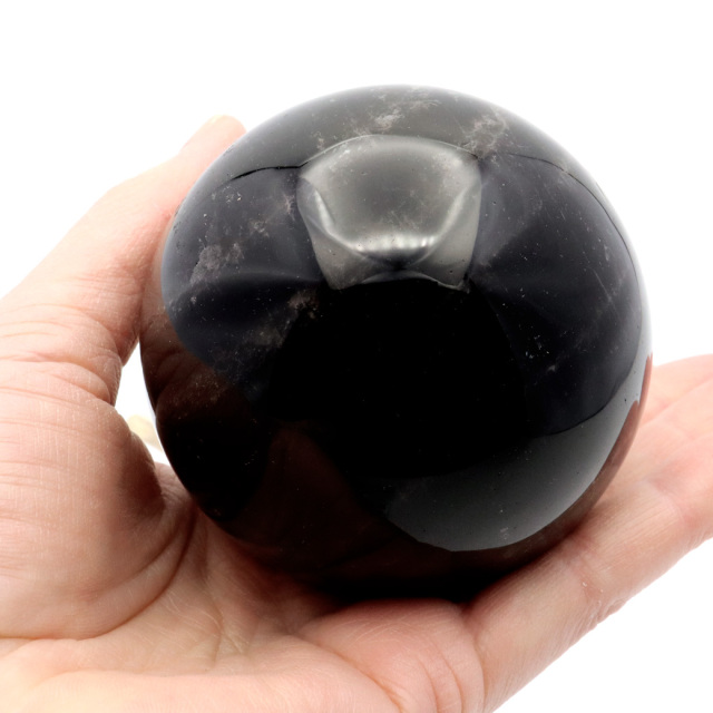 モリオン 黒水晶 丸玉 木製台座付き 山東省産 天然石 パワーストーン 1点もの 置き物 インテリア 置物 開運 原石
