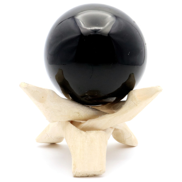 モリオン 黒水晶 丸玉 木製台座付き 山東省産 天然石 パワーストーン 1点もの 置き物 インテリア 置物 開運 原石