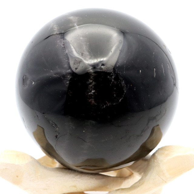 モリオン 黒水晶 丸玉 木製台座付き 山東省産 天然石 パワーストーン 1点もの 置き物 インテリア 置物 開運 原石