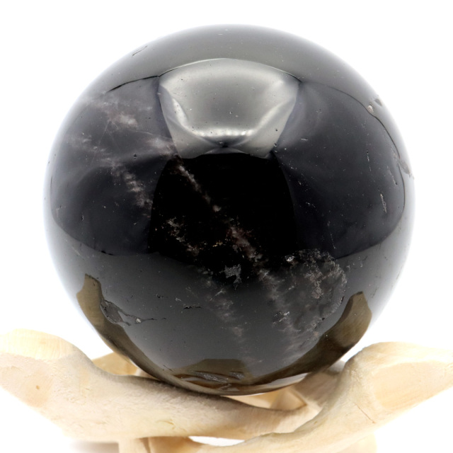 モリオン 黒水晶 丸玉 木製台座付き 山東省産 天然石 パワーストーン 1点もの 置き物 インテリア 置物 開運 原石