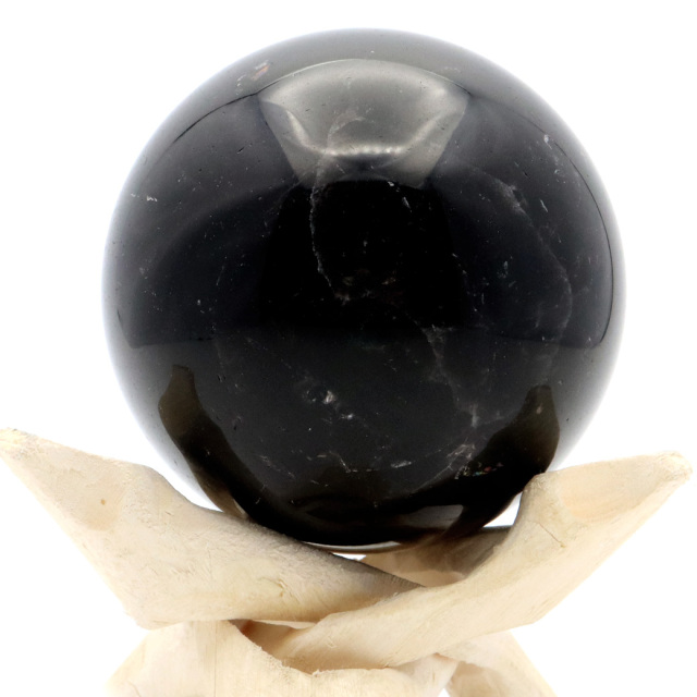 モリオン 黒水晶 丸玉 木製台座付き 山東省産 天然石 パワーストーン 1点もの 置き物 インテリア 置物 開運 原石