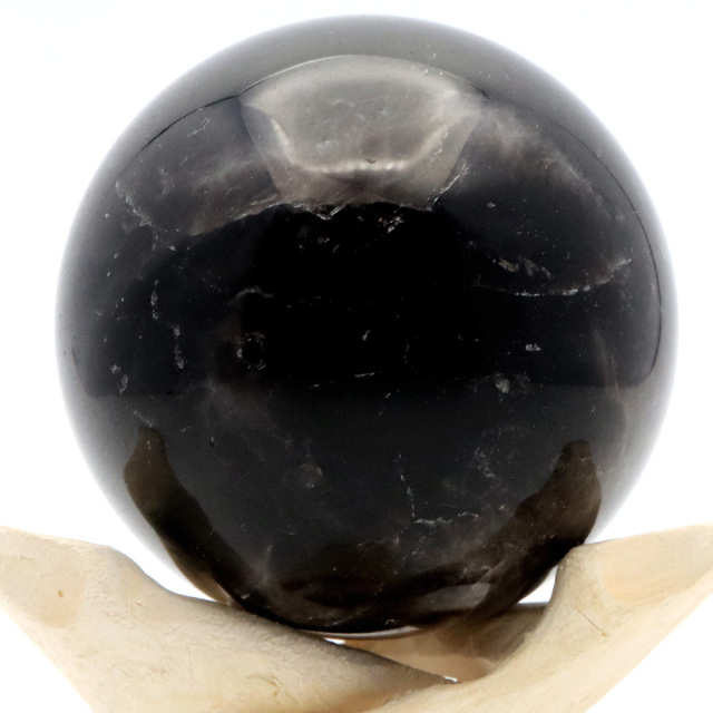 モリオン 黒水晶 丸玉 木製台座付き 山東省産 天然石 パワーストーン 1点もの 置き物 インテリア 置物 開運 原石