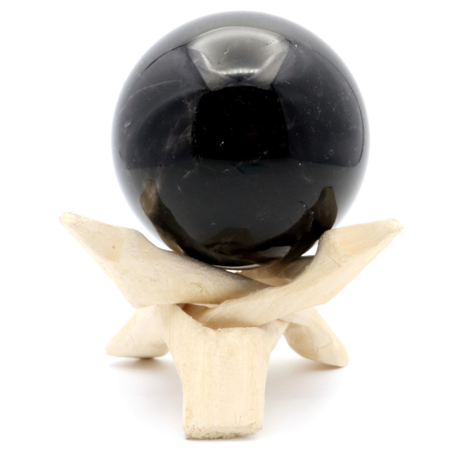 モリオン 黒水晶 丸玉 木製台座付き 山東省産 天然石 パワーストーン 1点もの 置き物 インテリア 置物 開運 原石