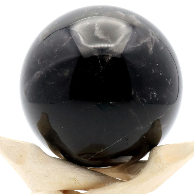 モリオン 黒水晶 丸玉 木製台座付き 山東省産 天然石 パワーストーン 1点もの 置き物 インテリア 置物 開運 原石