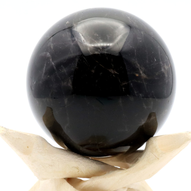 モリオン 黒水晶 丸玉 木製台座付き 山東省産 天然石 パワーストーン 1点もの 置き物 インテリア 置物 開運 原石