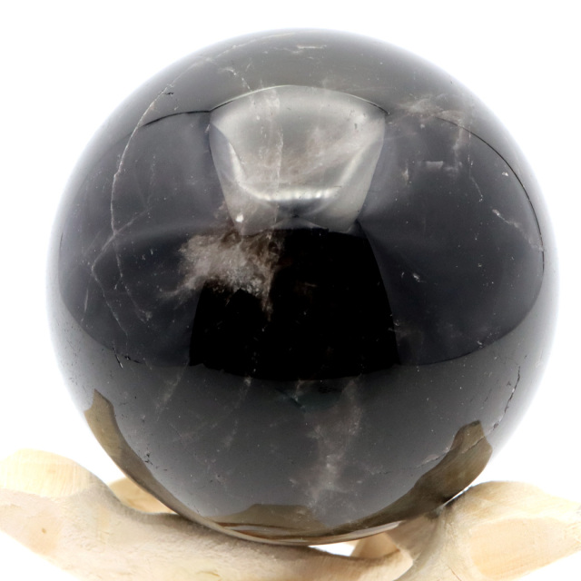モリオン 黒水晶 丸玉 木製台座付き 山東省産 天然石 パワーストーン 1点もの 置き物 インテリア 置物 開運 原石