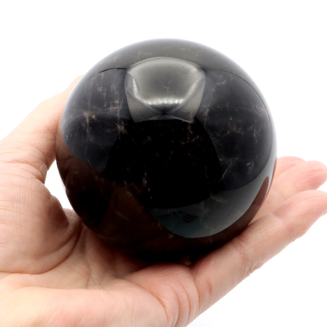 モリオン 黒水晶 丸玉 木製台座付き 山東省産 天然石 パワーストーン 1点もの 置き物 インテリア 置物 開運 原石