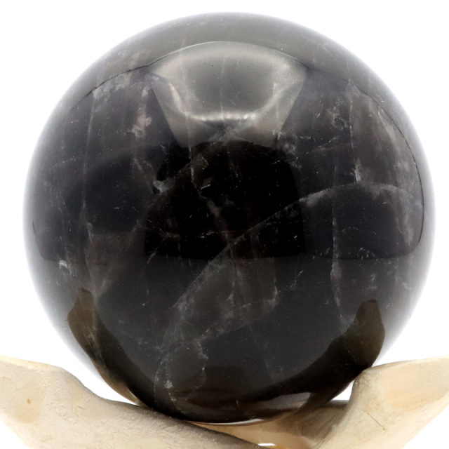モリオン 黒水晶 丸玉 木製台座付き 山東省産 天然石 パワーストーン 1点もの 置き物 インテリア 置物 開運 原石