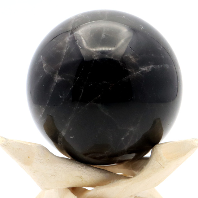 モリオン 黒水晶 丸玉 木製台座付き 山東省産 天然石 パワーストーン 1点もの 置き物 インテリア 置物 開運 原石
