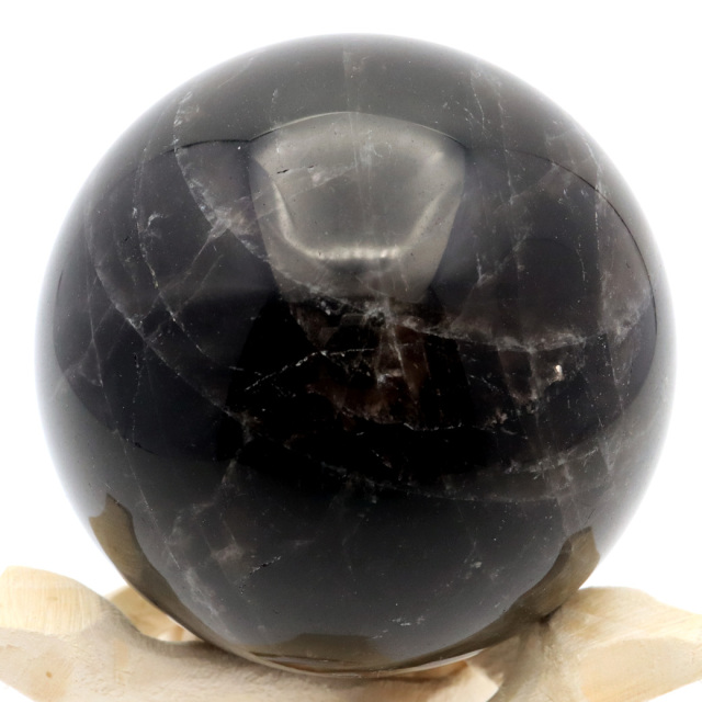 モリオン 黒水晶 丸玉 木製台座付き 山東省産 天然石 パワーストーン 1点もの 置き物 インテリア 置物 開運 原石