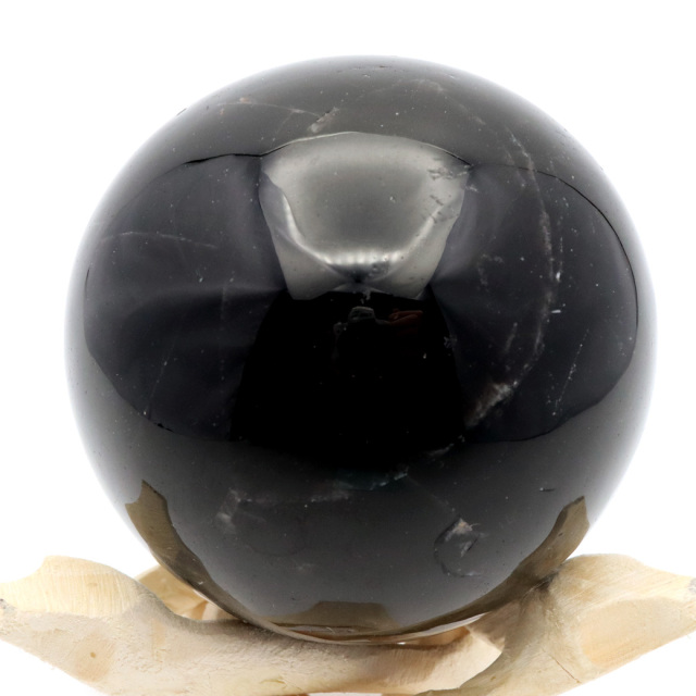 モリオン 黒水晶 丸玉 木製台座付き 山東省産 天然石 パワーストーン 1点もの 置き物 インテリア 置物 開運 原石