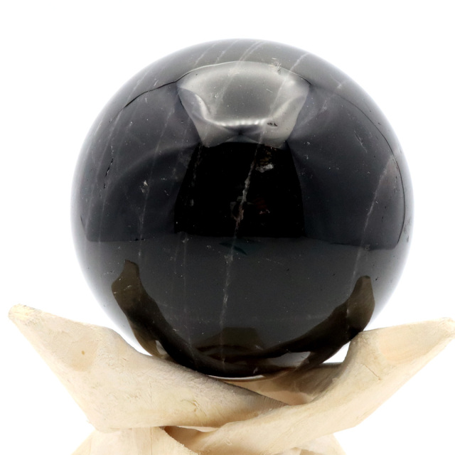モリオン 黒水晶 丸玉 木製台座付き 山東省産 天然石 パワーストーン 1点もの 置き物 インテリア 置物 開運 原石