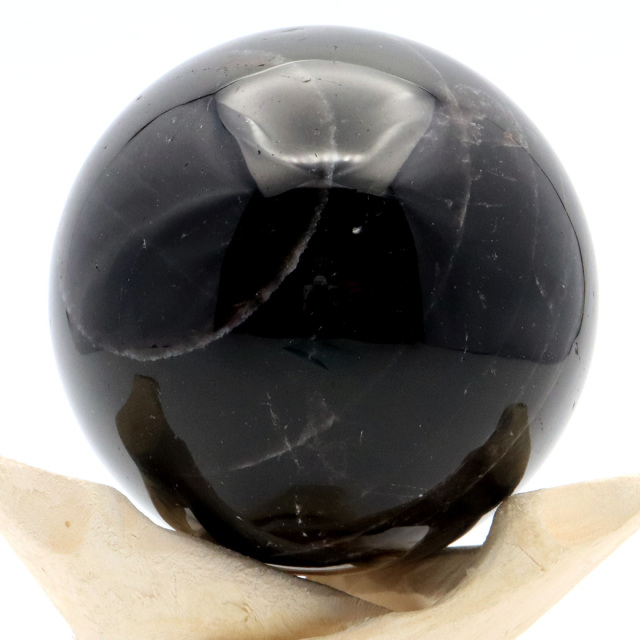 モリオン 黒水晶 丸玉 木製台座付き 山東省産 天然石 パワーストーン 1点もの 置き物 インテリア 置物 開運 原石