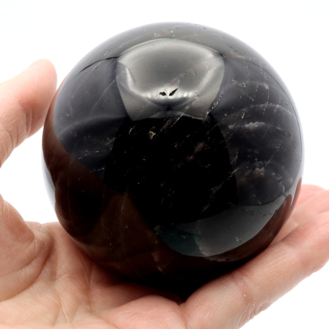 モリオン 黒水晶 丸玉 木製台座付き 山東省産 天然石 パワーストーン 1点もの 置き物 インテリア 置物 開運 原石