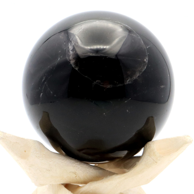 モリオン 黒水晶 丸玉 木製台座付き 山東省産 天然石 パワーストーン 1点もの 置き物 インテリア 置物 開運 原石
