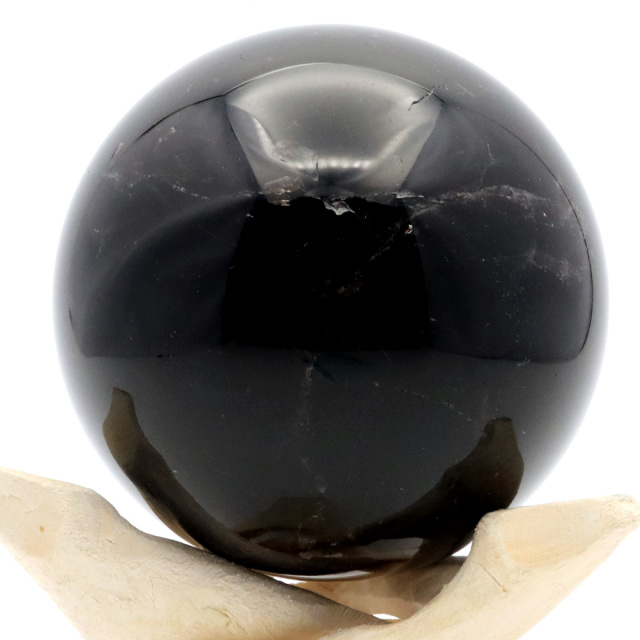 モリオン 黒水晶 丸玉 木製台座付き 山東省産 天然石 パワーストーン 1点もの 置き物 インテリア 置物 開運 原石