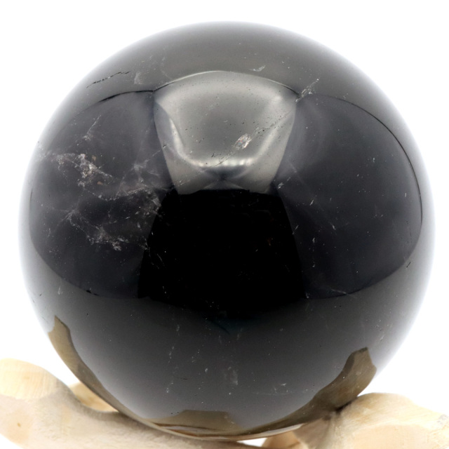 モリオン 黒水晶 丸玉 木製台座付き 山東省産 天然石 パワーストーン 1点もの 置き物 インテリア 置物 開運 原石