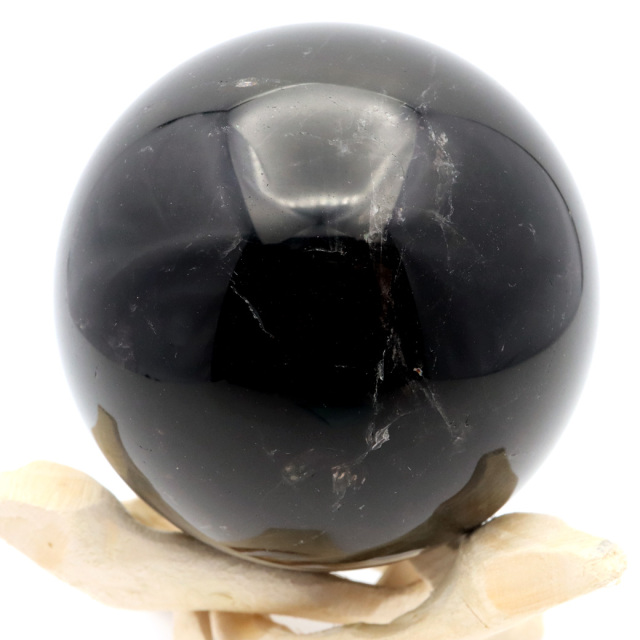 モリオン 黒水晶 丸玉 木製台座付き 山東省産 天然石 パワーストーン 1点もの 置き物 インテリア 置物 開運 原石